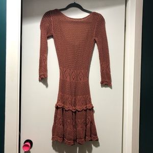 Long sleeve brown crochet dress